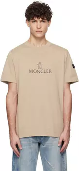 Футболка из хлопка с логотипом Moncler, бежевый