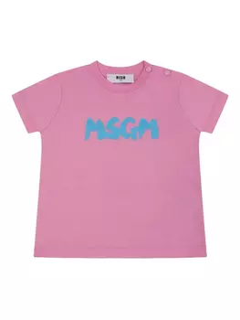 Футболка из хлопка с логотипом MSGM Kids, розовый