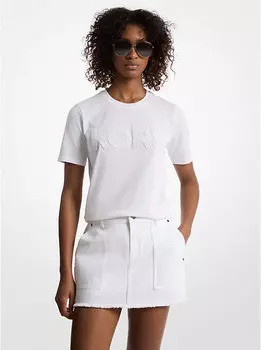 Футболка из хлопка с логотипом, расшитым пайетками Michael Kors, белый