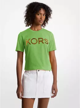 Футболка из хлопка с логотипом, расшитым пайетками Michael Kors, зеленый
