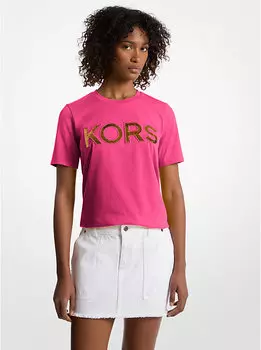 Футболка из хлопка с логотипом, расшитым пайетками Michael Kors, розовый