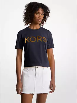 Футболка из хлопка с логотипом, расшитым пайетками Michael Kors, синий