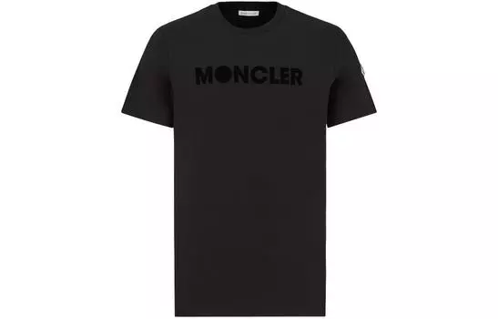 Футболка из хлопка с начесом и логотипом Moncler, черный