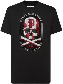 Футболка из хлопка с нашивкой Philipp Plein Skull&Bones, черный