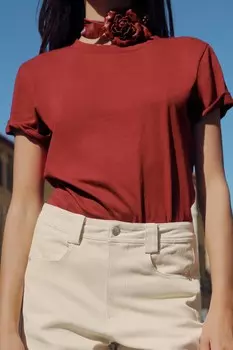 Футболка из хлопка с отделкой энзимами ZARA, бордовый