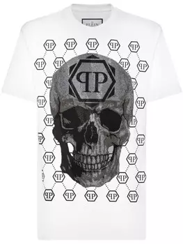 Футболка из хлопка с отделкой стразами от Philipp Plein, белый