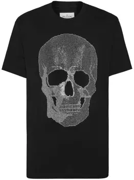 Футболка из хлопка с отделкой стразами от Philipp Plein, черный