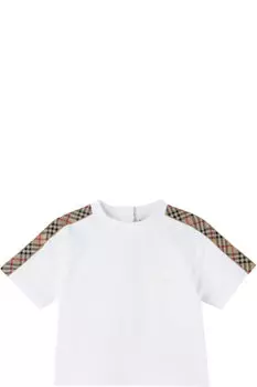 Футболка из хлопка с отделкой в белую клетку для малышей Burberry