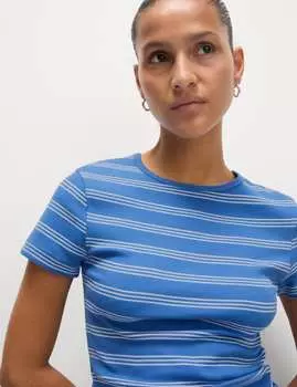 Футболка из хлопка с полосками и ребрами Marks & Spencer, синий