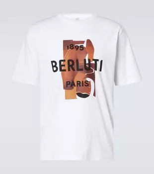 Футболка из хлопка с принтом Berluti, Optic White / Chestnut Brown