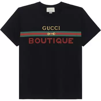 Футболка из хлопка с принтом Boutique, черная Gucci, черный