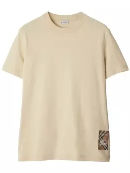 Футболка из хлопка с принтом Burberry Check Label, нейтральный
