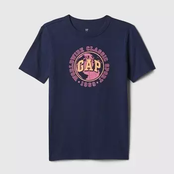 Футболка из хлопка с принтом глобуса и логотипом Gap, синий