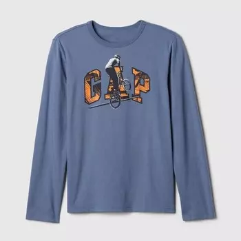 Футболка из хлопка с принтом и длинными рукавами. Gap, синий
