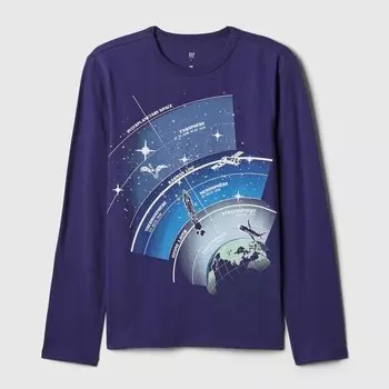 Футболка из хлопка с принтом и длинными рукавами. Gap, синий