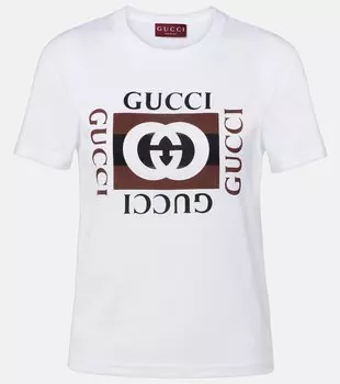 Футболка из хлопка с принтом Interlocking G Gucci, White/Brown/Mc