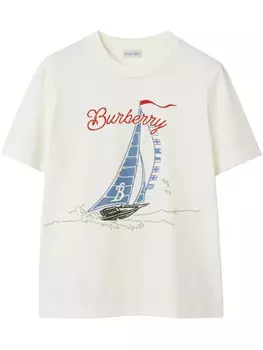 Футболка из хлопка с принтом «Парусник» от Burberry, белый