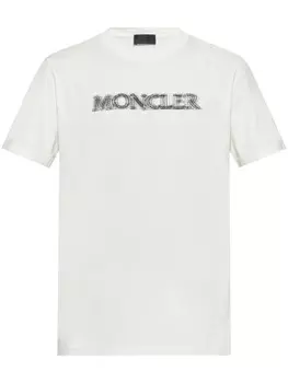 Футболка из хлопка с размытым логотипом Moncler, белый