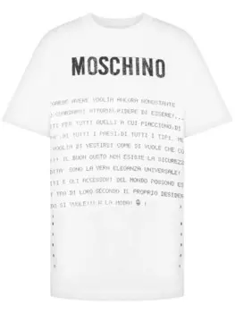 Футболка из хлопка с текстовым принтом Moschino, белый