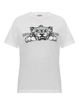 Футболка из хлопка с тигровым принтом Kenzo, белый