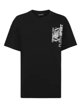 Футболка из хлопка с тигровым принтом Plein Sport, черный