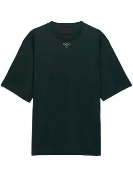 Футболка из хлопка с треугольным логотипом Prada, зеленый