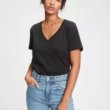 Футболка из хлопка с v-образным вырезом Gap, черный