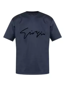 Футболка из хлопка с вышитой подписью Джорджио Армани Giorgio Armani, синий