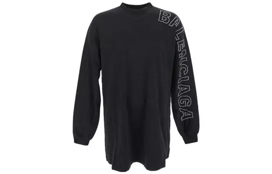 Футболка из хлопка с вышитым логотипом Balenciaga, черный