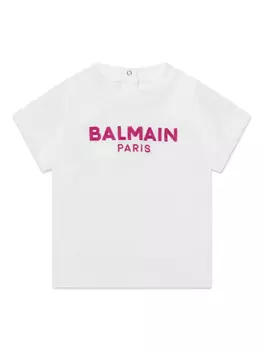 Футболка из хлопка с вышитым логотипом Balmain Kids, белый