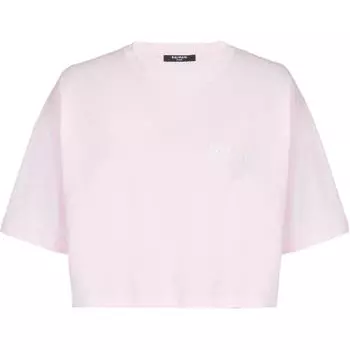 Футболка из хлопка с вышитым логотипом BALMAIN, розовый