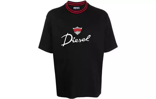 Футболка из хлопка с вышитым логотипом DIESEL, черный