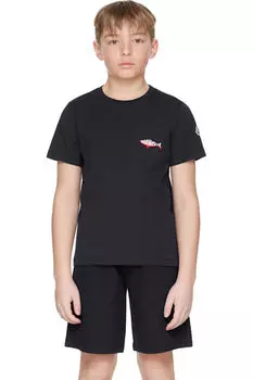 Футболка из хлопка с вышитым принтом акулы для детей старшего возраста Moncler Enfant