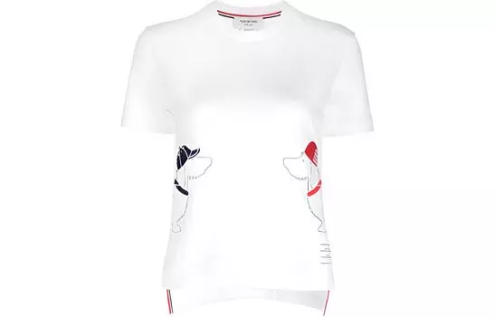 Футболка из хлопка с вышивкой «Собака» THOM BROWNE, Chalk White
