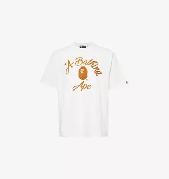 Футболка из хлопка с вышивкой в стиле колледжа Chain A Bathing Ape, белый