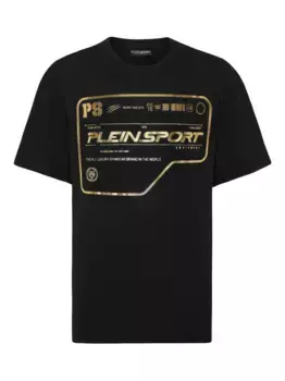 Футболка из хлопка с золотым логотипом Plein Sport, черный