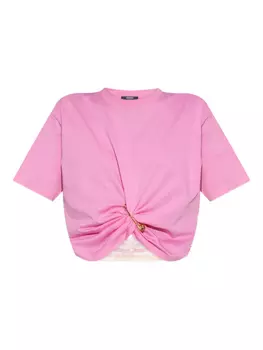 Футболка из хлопка со сборками Versace, розовый