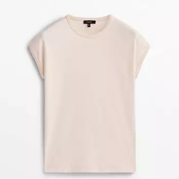 Футболка из хлопка со спущенными плечевыми швами Massimo Dutti, бежевый