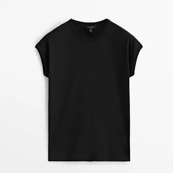 Футболка из хлопка со спущенными плечевыми швами Massimo Dutti, черный
