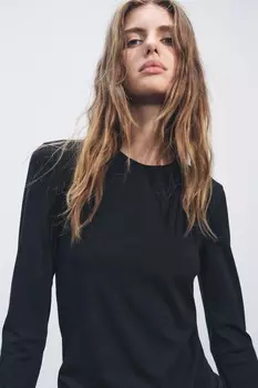 Футболка из хлопка supima ZARA, черный