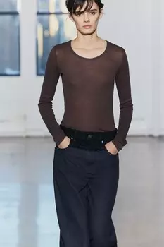 Футболка из хлопка supima ZARA, шоколад
