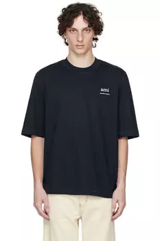 Футболка из хлопка темно-синего цвета AMI Paris