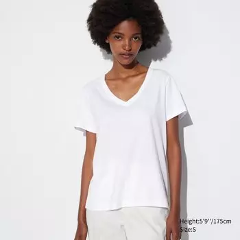 Футболка из хлопка Uniqlo Supima с V-образным вырезом, белый
