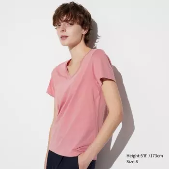 Футболка из хлопка Uniqlo Supima с V-образным вырезом, розовый