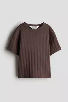 Футболка из хлопка в рубчик H&M, коричневый