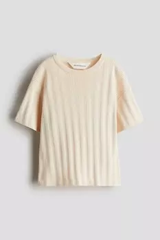 Футболка из хлопка в рубчик H&M, бежевый