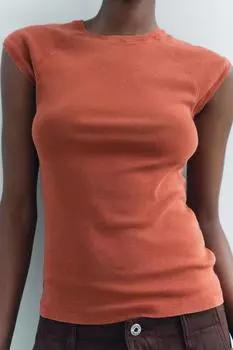Футболка из хлопка ZARA, цвет brick
