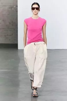 Футболка из хлопка ZARA, фуксия