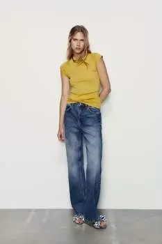 Футболка из хлопка ZARA, охра