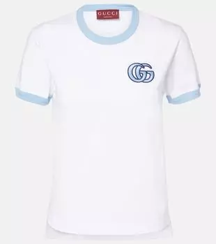 Футболка из хлопкового джерси Double G Gucci, White/ Blue/ Mix